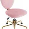 Adjustable Swivel Desk Chair with Wheels, Pink Velvet Upholstered Cute Home Office Desk Chair Vanity Task Chair with Heart Back