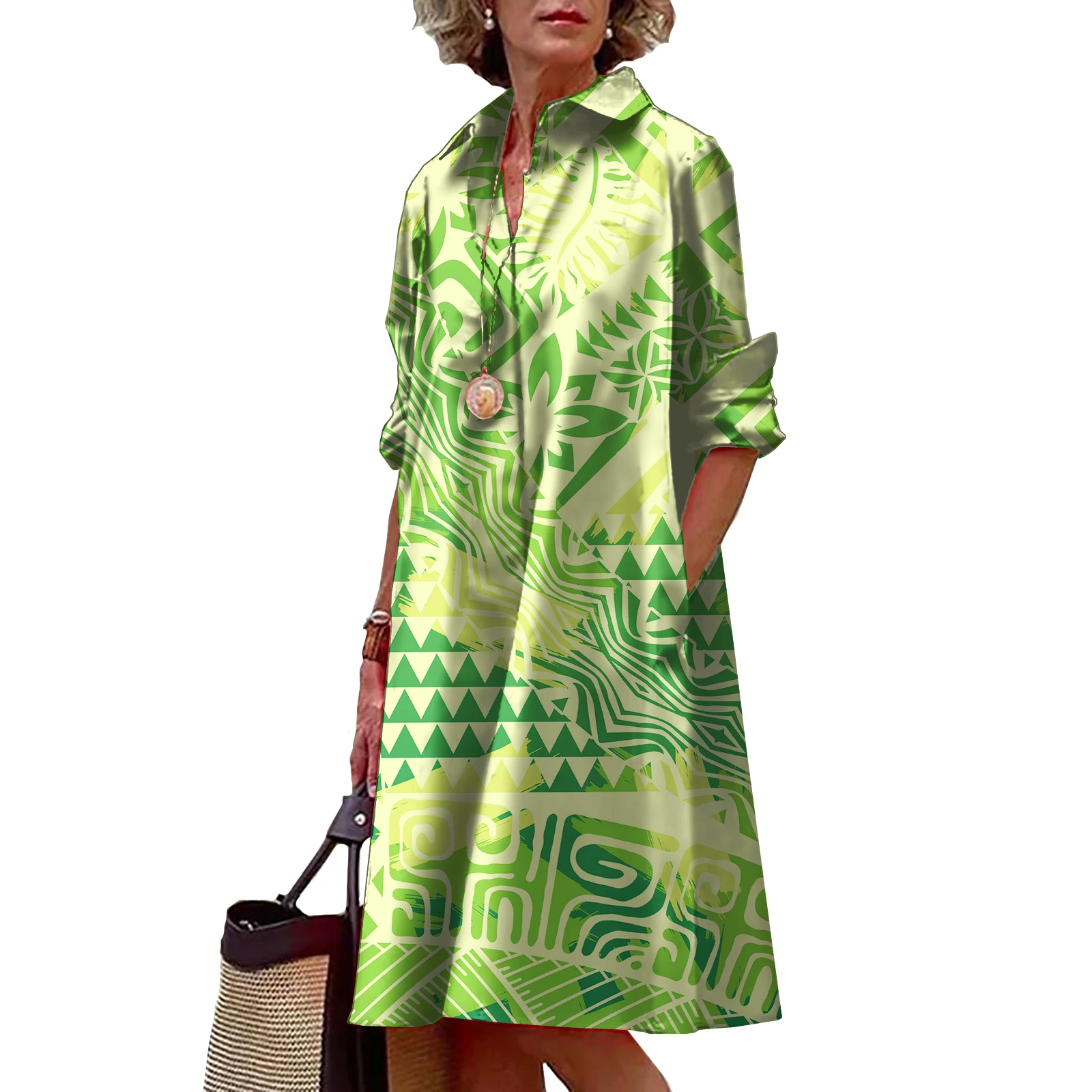Pacific island Hawaiian Dress Polynesian Samoan Tribal Pattern Design Fashion Casual Kaftan Shirt Dresses