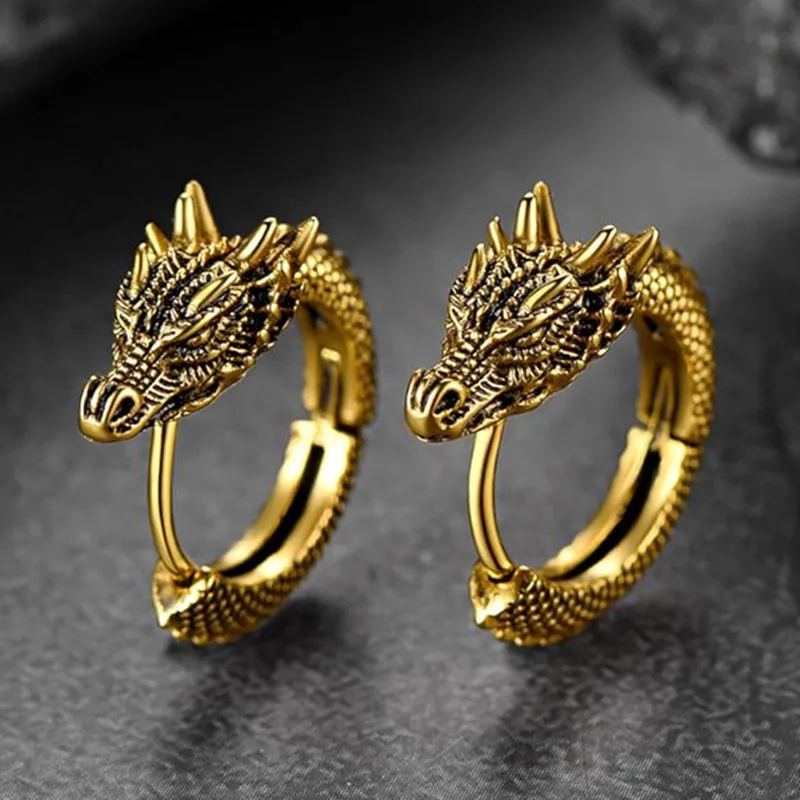 Huitan Trendy Male Dragon Hoop Earrings Hip Hop Style Punk Party Accessories Unisex Daily Wearable Personality Jewelry