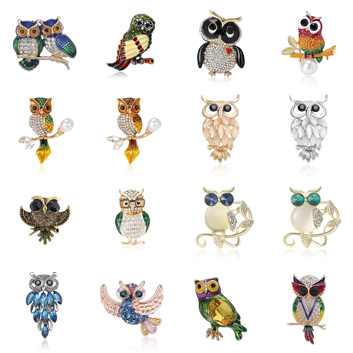 Rhinestone Big Eye Owl Brooches for Women Unisex Bird Pins Multi-color Available Fashion Jewellery Accessories Gifts