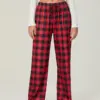 Women Red Plaid Pajama Bottoms with Pockets Drawstring Sleepwear Pants Loose Stretch Home Lounge Sleepwear Nightwear Trousers