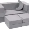 Modular Kids Sofa,Toddler Couch Foam Armchair for Kids, Children Convertible Plush Sofa Play Set,Fold Out Sofa Bed(Grey)