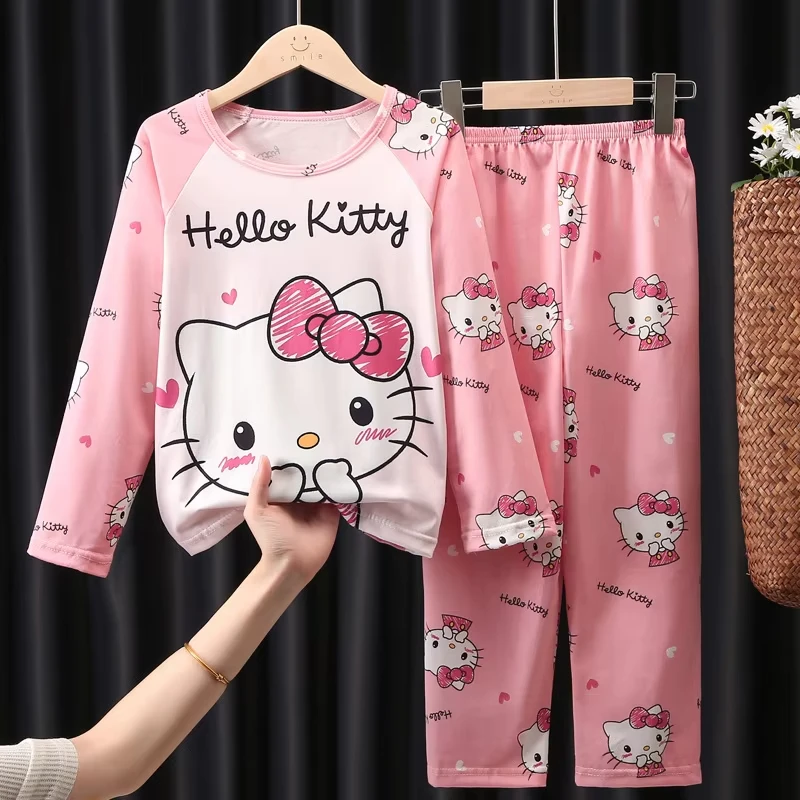 Hello Kitty Cinnamoroll Children Pajama Sets Long Sleeved Casual Boys Girls Home Clothing Set Comfortable Soft Warm Sleepwear