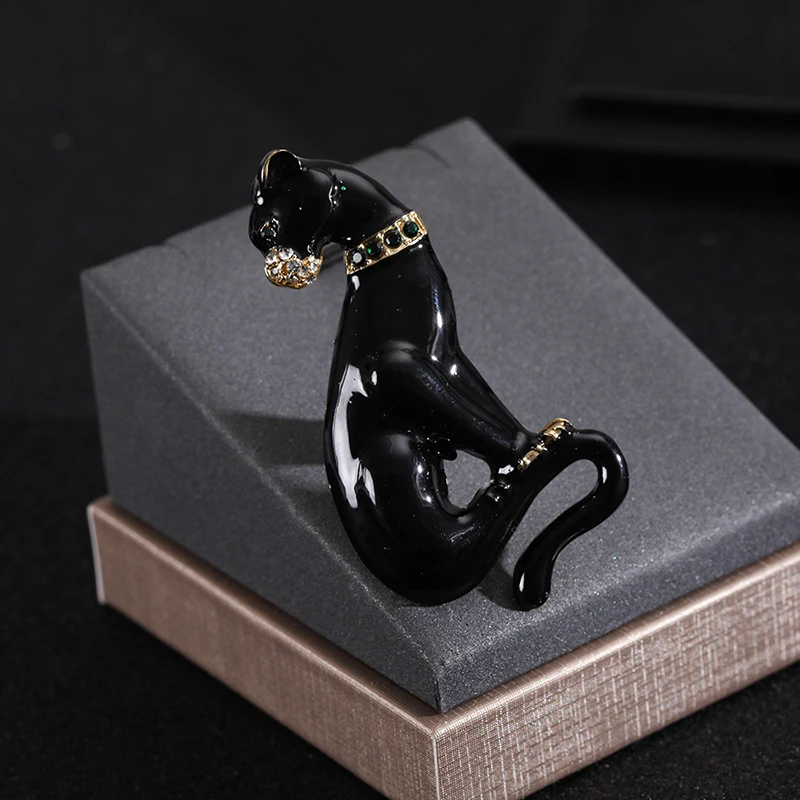 Black Enamel Leopard Animal Women Brooch Pin For Suit
