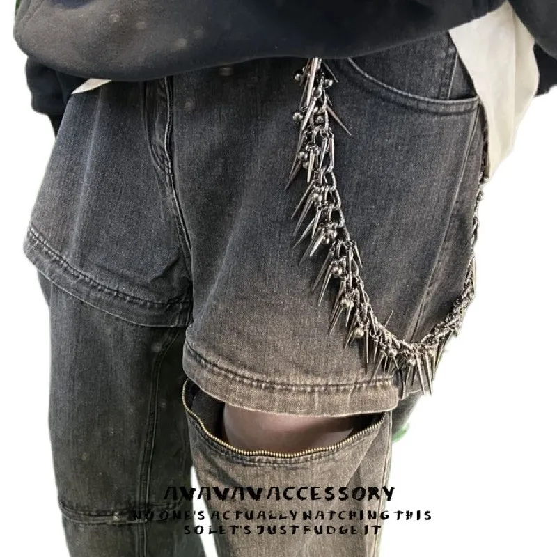 Punk Hip Hop Black Gun Plated Rivet Metal Biker Pants Chain Male Woman Fashion Rock And Roll Accessories Retro Key Chain
