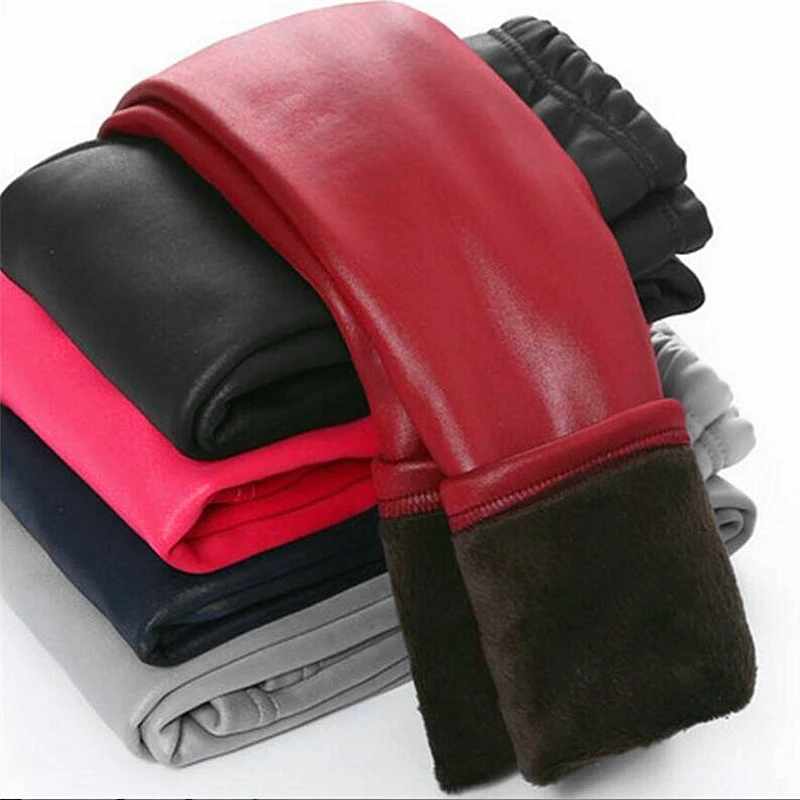 Girls Clothing Pant Autumn Winter Girls Slim Thicken Imitation Leather Legging Girls Plus Velvet Warm Trousers For Girl Pants