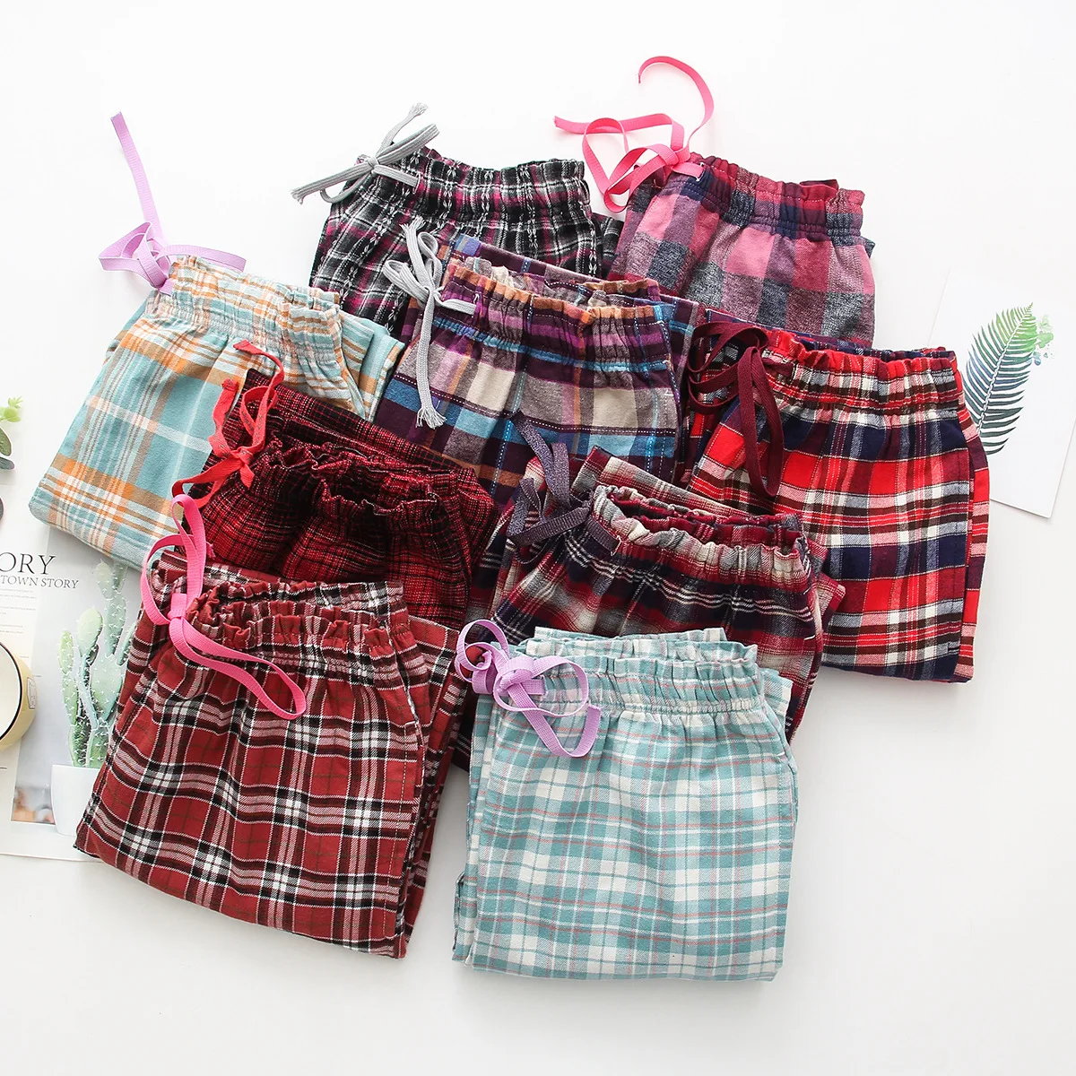 Spring Autumn Women 100% Cotton Sleep Bottoms Plus Size Home Pants High Quality Lounge Trousers Casual Plaid Pajama Pants