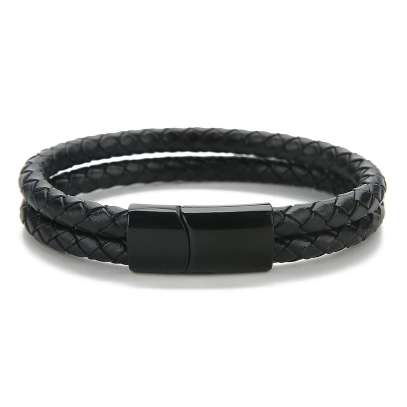 New Vintage Double Layer Braided Leather Bracelet for Men Women Magnetic Clasps Bracelets Punk Charm Men Fashion Jewelry