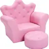 Kids Sofa, Children Upholstered Sofa with Ottoman, Princess Sofa with Diamond Decoration, Smooth PVC Leather Toddler Chair, Kids