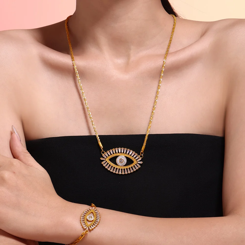 Amaiyllis Light Luxury Evil Eye Micro-Inlaid Zircon Bracelet Necklace Earrings Set Niche Evil Eye Women Jewelry