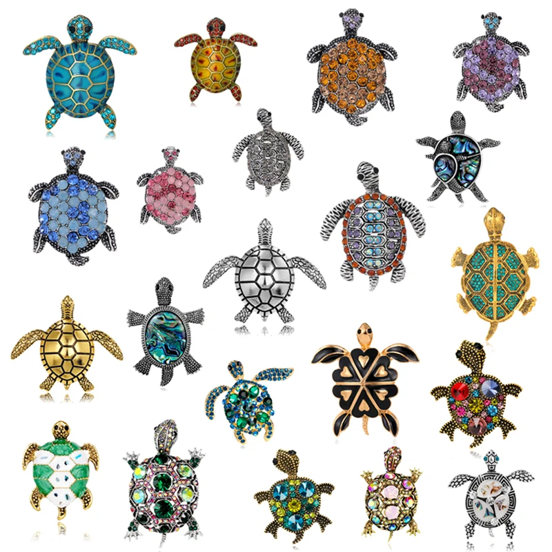 New Shiny Rhinestone Enamel Turtle Brooch Women's Animal Design Classic Unique Personality Little Turtle Pin Jewelry Gifts