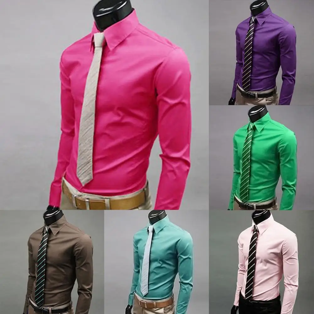 M - 5XL Men Business Shirt Long Sleeved Slim Solid Color Casual Plus Size Social Men Shirt рубашка мужская camisa masculina