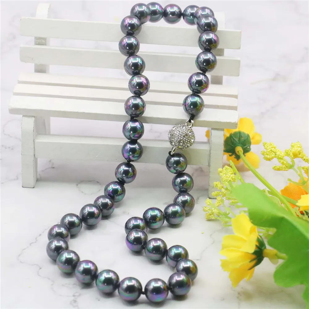 fashion 10mm Black AB South Sea Shell Pearl Necklace Fashion Jewelry Making Design Hand Made Gifts For Girl Women 18" AAA+ EA177