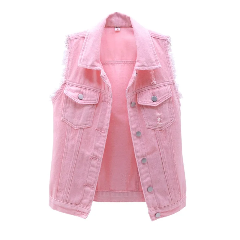 Autumn Women Denim Vest Sleeveless Waistcoat Students Casual Tops Jeans Jackets Red Pink Purple Yellow Blue White Tank Coat