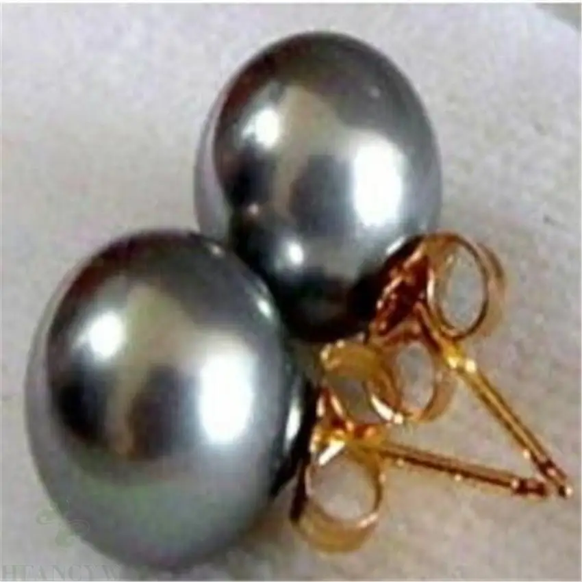 16mm black shell pearl earrings 18K aurora chic gorgeous AAA Stud hand-made HUGE elegant