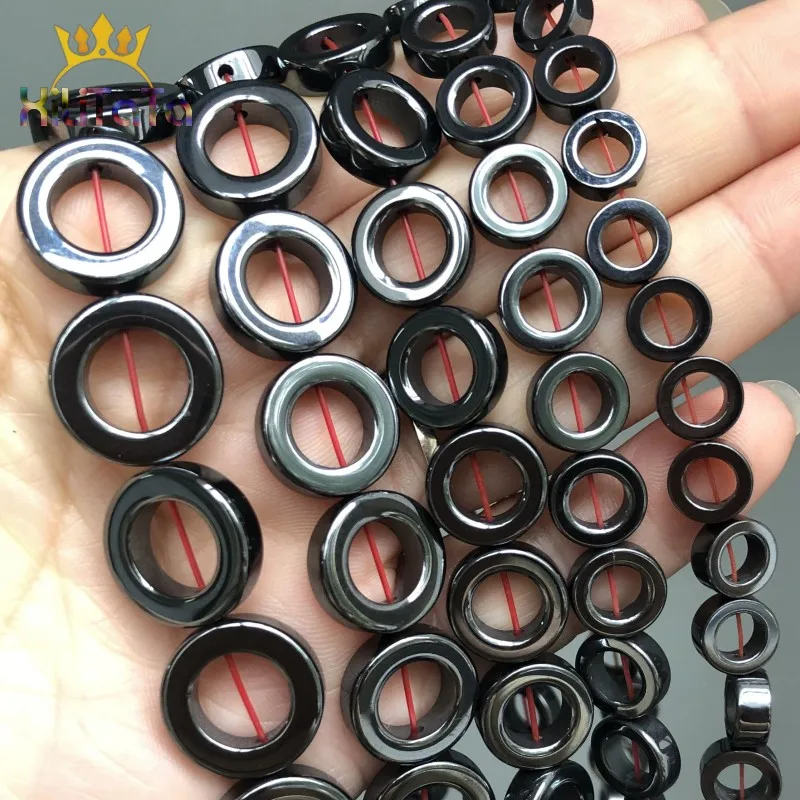 Natural Black Hematite Round Stone Beads Hollow Out Beads For DIY Jewelry Making Bracelet 15'' 8*8/10*10/12*12/14*14/16*16mm
