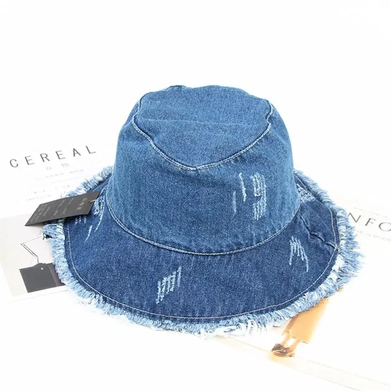 2024 Solid Denim Retro Bucket Hat Fisherman Hat Outdoor Travel Hat Sun Cap Hats for Girl and Women