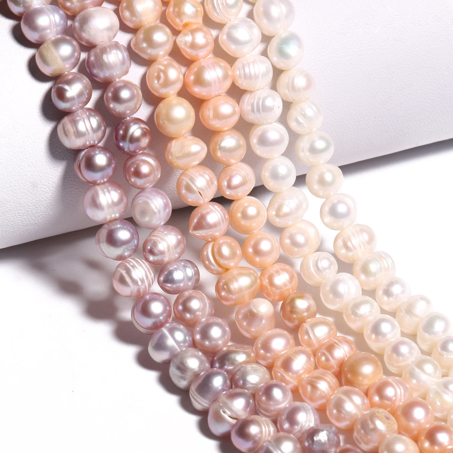Natural Freshwater Pearl White Pink Purple Oval Punch Pearls Beads for DIY Craft Bracelet Necklace Jewelry Making 15'' Strand