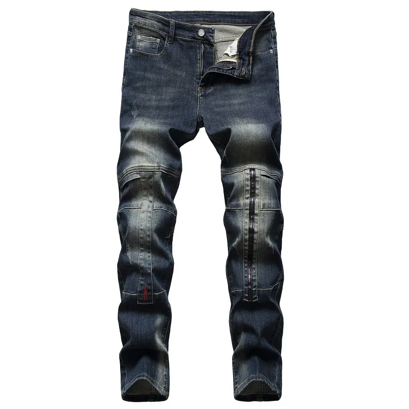 2023 New Fashion Mens Cotton Jeans Stitching Patch Slim Fit Jeans Men Trousers Casual Male Denim Pants pantalones hombre