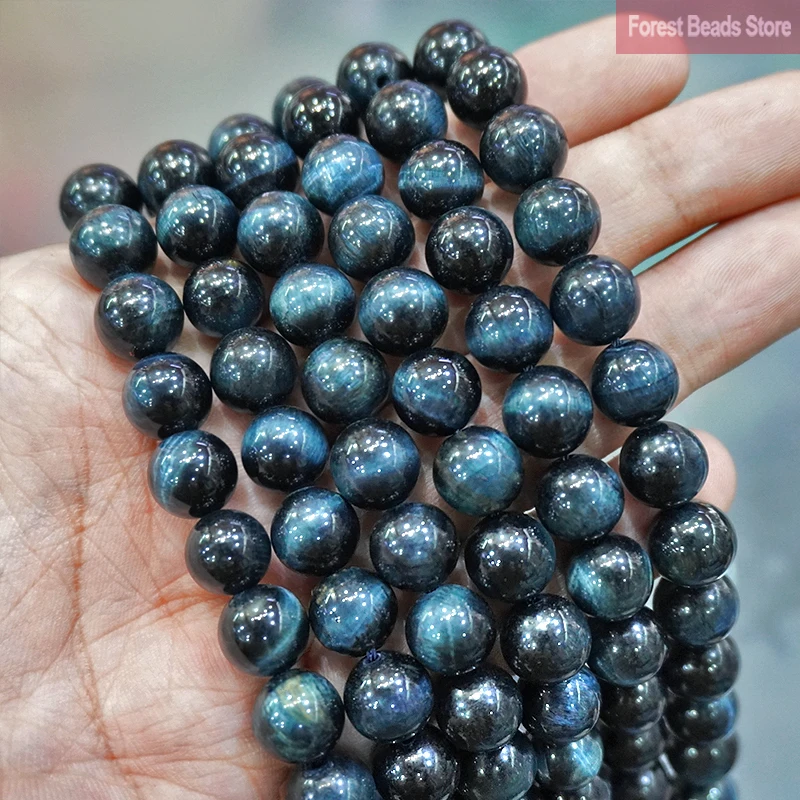 Dark Blue Black Tiger Eye Natural Stone Round Beads DIY Bracelet Necklace Accessories for Jewelry Making 15" Strand 6 8 10 12MM