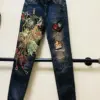 Women's Korean Fashion High Waist Phoenix Embroidery Jeans Female Sexy Jeans Plus Size slim Denim Pants