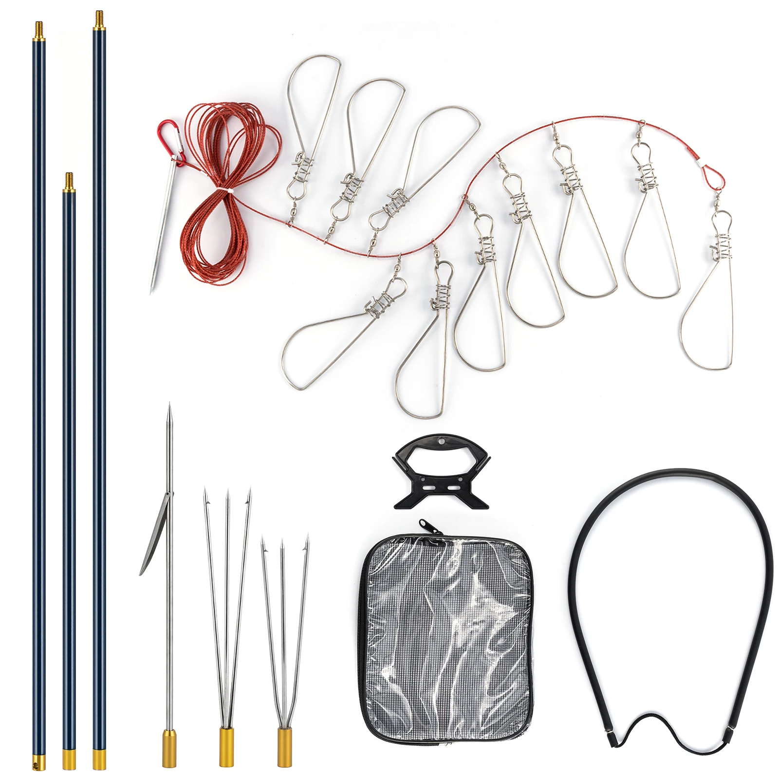 Spearfishing Kit Stainless Steel Fishing Stringer Harpoon Fish Buckle Fiberglass Hawaiian Sling Pole Spear Fishing Equipment