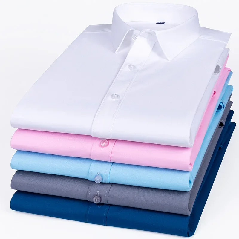 Plus size super fine denier bamboo fiber men's shirt solid color striped business attire work clothes plus size men's clothing