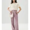 ZIQIAO Straight-leg Pink Jeans for Women High-waist Slim Floor-length Pants 2024 Spring New Wide-leg Chic Style Trousers Female