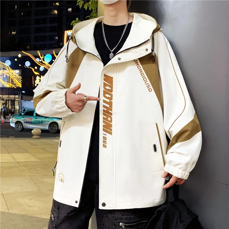 New Men's Casual Hooded Jackets 2025 Spring Autumn Hip Hop Streetwear Loose Tops Coats Youth Outdoor Sports Windbreaker Clothing