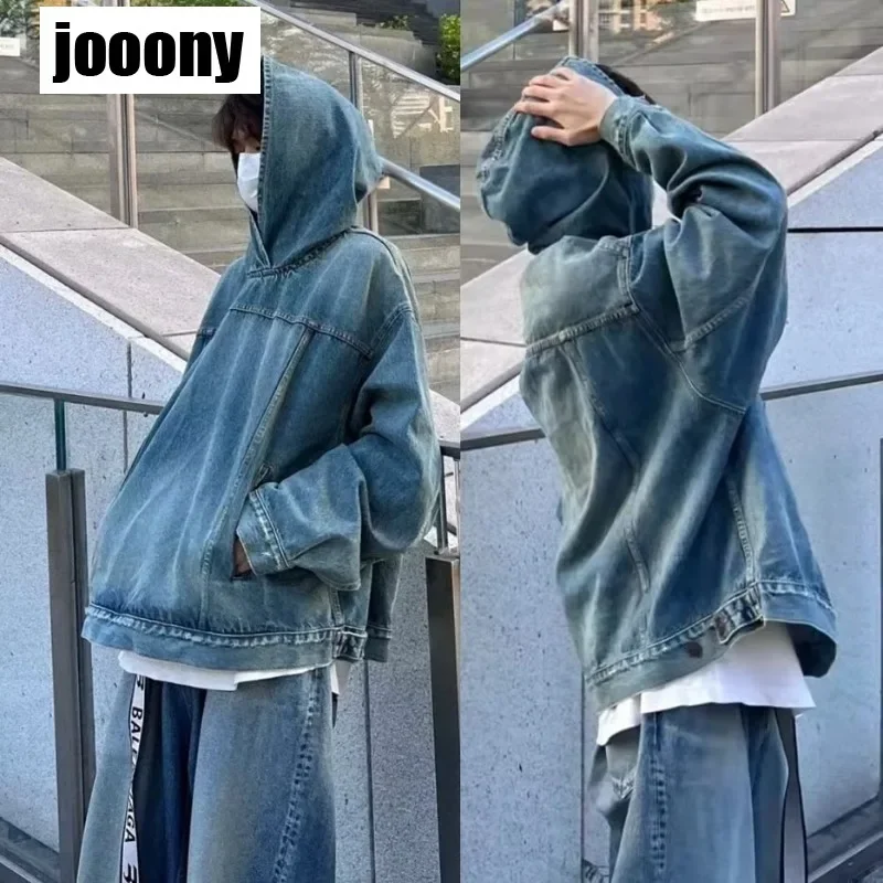 Loose Long Sleeve Denim Jacket Vintage stytle Denim Sweatshirt Hoodie Streetwear Hip-hop Jacket Men Autumn New Pullover Casual