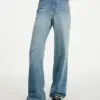 FSLE Retro Washed Gradient Wide-leg Straight Jeans 2024 New Design Mopping Versatile Casual High Waisted Drape Trouser