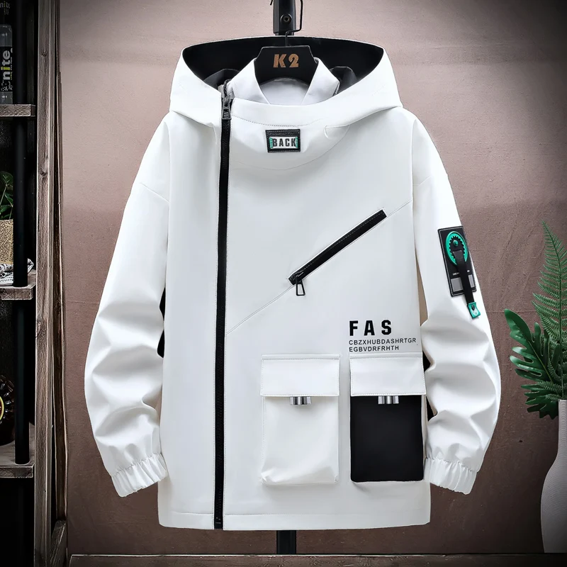 Autumn trend Hoodie Jackets Men Windbreaker Jacket Hip Hop Solid Color Outdoor Sports Hooded Coats Men Clothing