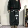 Street Hip-hop Fashion Cross Design Versatile Jeans Men American Y2K Harajuku Casual Loose Straight Wide-leg Pants Women