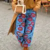 Fashion Printed High Waist Loose Wide Legs Women's Jeans 2024 Spring and Autumn New Street Style Ripped Mop Jeans Female