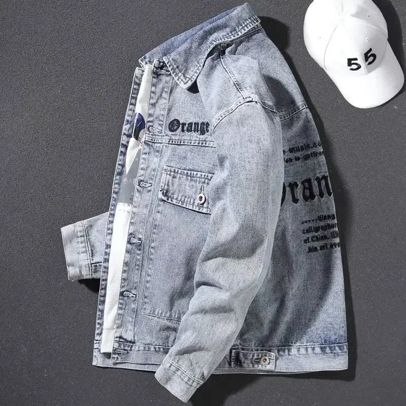 Denim Jackets Man Autumn Hip Hop Jeans Coat for Men with Embroidery Letter in Lowest Price Y2k Loose High Quality New of Fabric