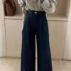 Women's Straight Loose Wide Leg Ankle-length Jeans Street Girl Bottoms Pant Female Fashion High Waist Bell-bottom Denim Trousers
