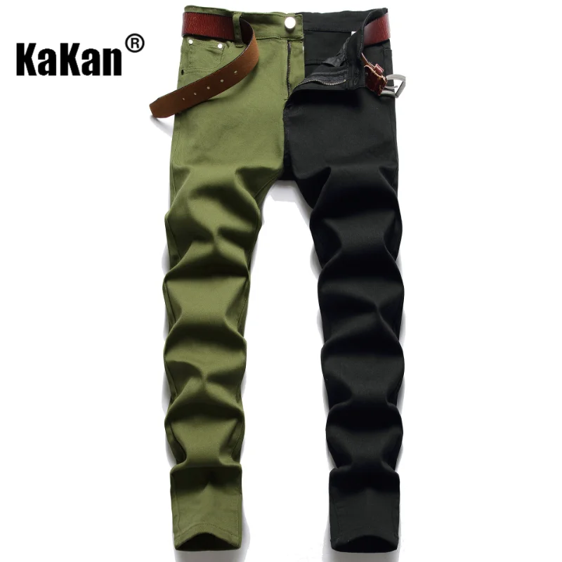 Kakan Slim Slim Fit Small Foot Spliced Bi-color Jeans, European and American New Straight Leg Jeans Men's