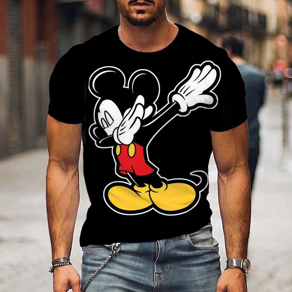 Men's T-Shirt Disney Mickey Mouse Headphones Fashion letters Tee Shirt Short Sleeve Cartoon T Shirt O Neck Clothing Big Size