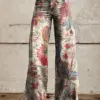 Fashionable Floral Women's Jeans Korean Elegant High Waisted Wide Leg Pants Loose Full Ladies Casual S-Xl Faux Denim Pants