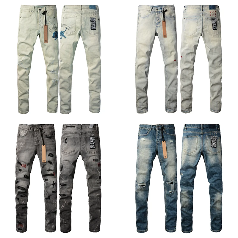 New KSUBI Jeans Men Cross Brand Retro Paint Trend Low Rise Skinny Denim Pants Ripped Frayed Trousers