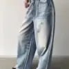 American Retro High Waist Oversized Jeans Women Casual Baggy Pocket Y2K Ripped Pants Wide Leg Grunge Street Solid Denim Trouser