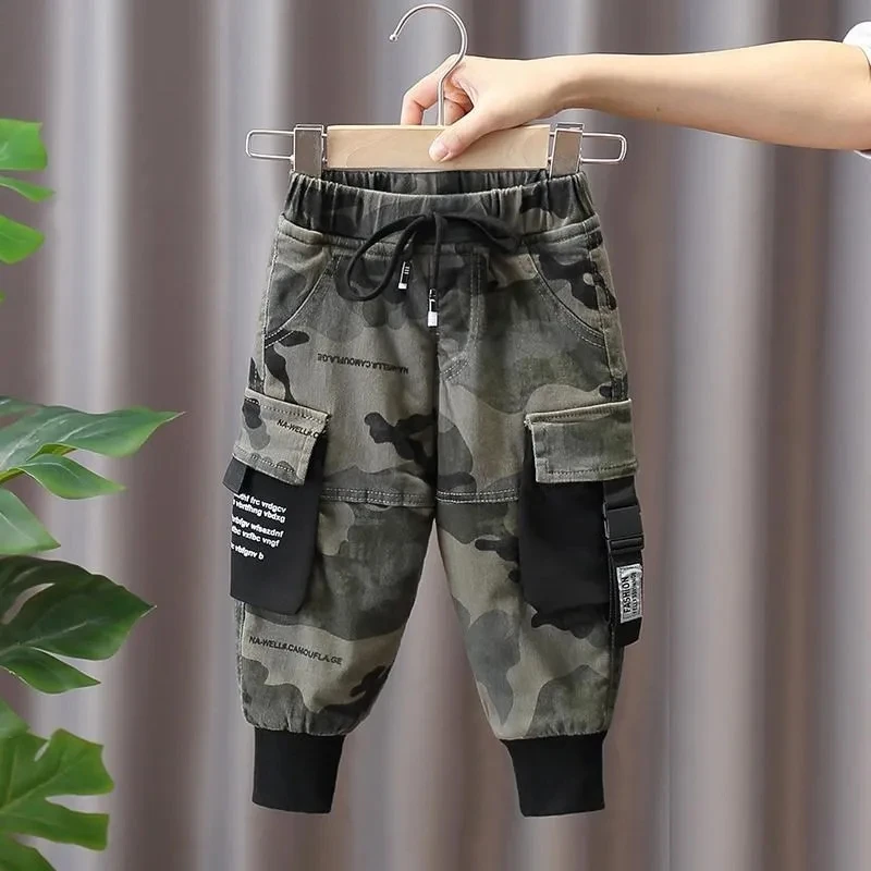 Autumn and Winter Boys' Pants 2024 New Children's Plush Thickened Warm Pants Children's Pants Baby Camouflage Cargo pants