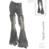 Women Y2k Cargo Jeans Aesthetic Flare Denim Trousers Harajuku Vintage Baggy Jean Pants Japanese 2000s Style Trashy Clothes 2024