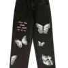 Butterfly Print Wide Leg Pants for Women Y2K Aesthetic Straight Hip Hop Long Jeans Streetwear High Waist Loose Cyber Cargo Pants