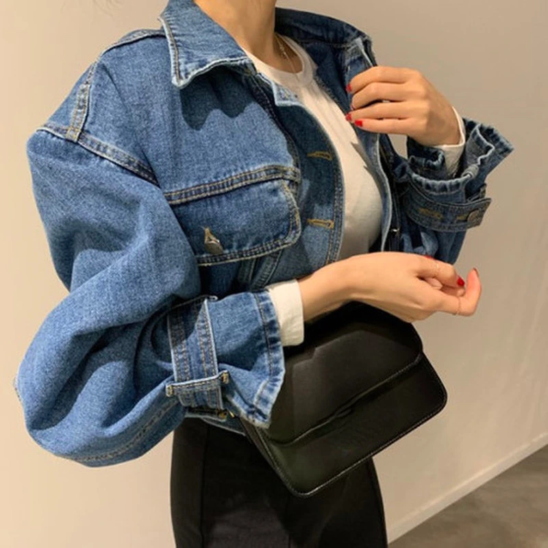 2024 Fall New Fashion Casual Denim Coats Turn-down Collar Single Breasted Crop Jackets Women Chic Patchwork Long Sleeve Outwears