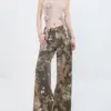 American Retro Camouflage Jeans for Women Street Style Loose Casual Wide Leg Pants Y2k Chic Design Straight Pants