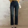 MISHOW Velvet Denim Jeans Pulling Hair Straight Thick Pants Winter Women Button Design Blue High Waist Ninth Pants