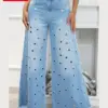Pants palazzo eyelets 2024 Fashion Y2K Blue Jeans Women Stretch Jeans Femme High Waist Trousers Vintage Casual Comfort Denim