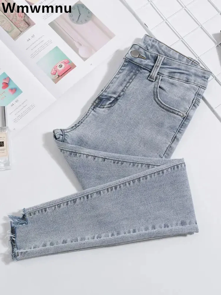 Light Color 83-90cm Pencil Jeans Women Casual High Waist Skinny Ankle-length Denim Pants New Vinatge Stretch Kot Pantolones