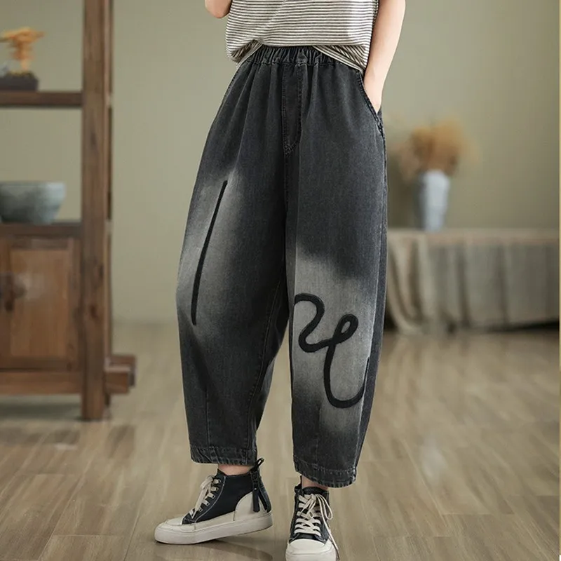 Women Casual Boyfriend Jeans New Arrival 2024 Vintage Streetwear Basics Loose High Waist Female Denim Harem Pants